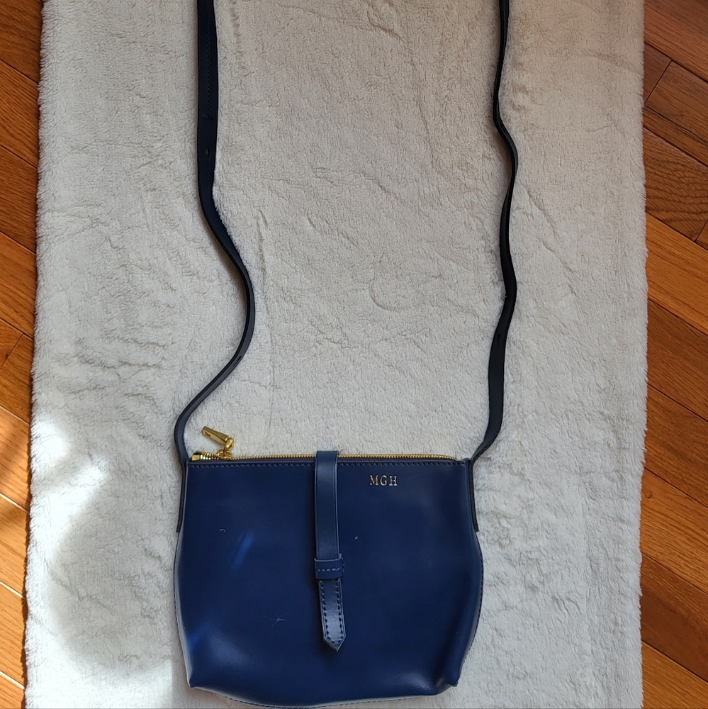 J. Crew Women's Navy Leather Crossbody Bag with Adjustable  Strap.